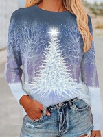 Casual Winter Christmas Daily Loose Christmas Long sleeve Crew Neck Regular T-shirt for Women