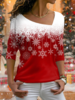 Casual Winter Christmas Holiday Loose Jersey Asymmetrical Regular H-Line T-shirt for Women