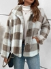 Casual Winter Plaid Natural Heavyweight Loose Long sleeve H-Line Buckle Teddy Jacket for Women