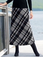 Casual Winter Plaid Natural Heavyweight Micro-Elasticity Loose Woolen A-Line Skirt for Women