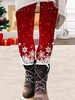 Casual Winter Snowflake Micro-Elasticity Holiday Mid Waist Christmas H-Line Regular Leggings for Women