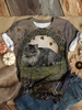Cat Pattern Round Neck Short Sleeve Floral-Print T-Shirts - Noracora