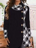 Checked/plaid Casual Cowl Neck Regular Fit Tunic Tops