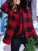 Checkered/plaid Hoodie Shift Long Sleeve Jackets - Noracora