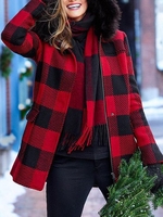 Checkered/plaid Hoodie Shift Long Sleeve Jackets - Noracora