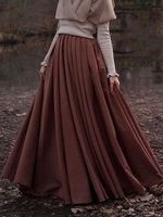 Coffee Casual Cotton-Blend Solid Vintage Puffy Skirt