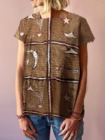 Coffee Linen Short Sleeve Shift T-Shirts - Noracora