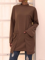 Coffee Pockets Long Sleeve Casual Solid Causal Tops - Noracora
