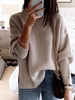 Coffee Solid Knitted Long Sleeve Sweaters - Noracora