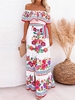 Cold Shoulder Floral Cotton-Blend Off Shoulder Boho Dresses