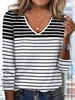 Color Block Casual Spring/Fall V neck Jersey Long sleeve H-Line DL AA T-shirts for Women