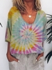 Color Casual Scoop Neckline Ombre/tie-Dye Cotton-Blend T-Shirts - Noracora