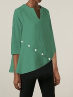 Cotton-Blend Casual V Neck Casual Tops