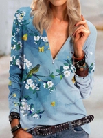 Cotton-Blend Long Sleeve Blouses&shirts - Noracora