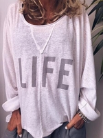 Cotton-Blend Printed Long Sleeve Casual Casual Tops
