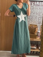 Cotton-Blend Short Sleeve Casual Causal Dresses