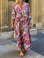Cotton Vintage Long Sleeve Abstract Dresses - Noracora