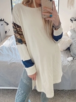 Creamy White Crew Neck Long Sleeve Causal Tops - Noracora