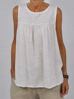 Crew Neck Casual Cotton Tanks & Camis