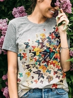 Crew Neck Casual Floral-Print T-Shirts - Noracora