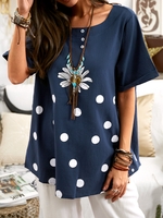 Crew Neck Casual Floral T-Shirts - Noracora