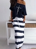 Crew Neck Cotton-Blend Printed Loose Maxi