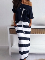 Crew Neck Cotton-Blend Printed Loose Maxi