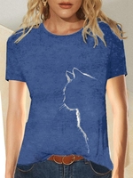 Crew Neck Cotton-Blend Short Sleeve T-Shirts - Noracora