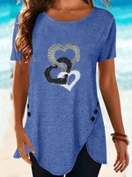 Crew Neck Floral-Print Cotton-Blend Casual T-Shirts - Noracora