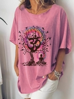 Crew Neck Floral-Print Shift Ethnic T-Shirts - Noracora