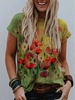 Crew Neck Floral Short Sleeve T-Shirts - Noracora