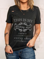 Crew Neck Letter Outdoor Shift T-Shirts - Noracora