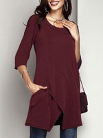 Crew Neck Long Sleeve Pockets Blouse & Shirts