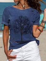 Crew Neck Plants Casual T-Shirts - Noracora