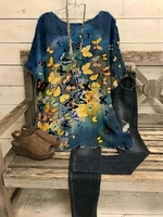 Crew Neck Printed Casual Cotton-Blend T-Shirts - Noracora