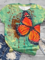 Crew Neck Printed Short Sleeve Holiday T-Shirts - Noracora