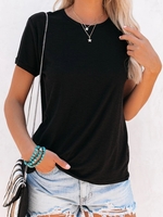 Crew Neck Shift Basic T-Shirts - Noracora