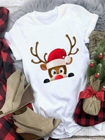 Crew Neck Short Sleeve Christmas Snowman Casual Sweatshirts &pullover - Noracora