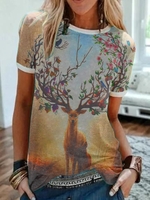 Crew Neck Short Sleeve Cotton-Blend T-Shirts - Noracora