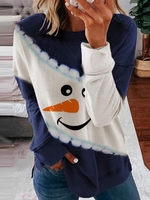 Crew Neck Vintage Long Sleeve Christmas Snowman Home Decor - Noracora