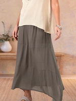 Dark Grey Cotton Casual Plain Tiered Skirts - Noracora