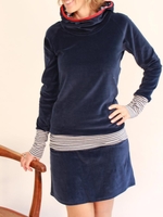 Deep Blue Paneled Casual Long Sleeve Shift Dresses