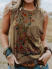 Deep Khaki Floral Cotton Sleeveless Tanks & Camis - Noracora