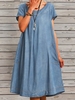 Denim Plain Casual Round Neck Midi