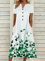 Floral Bamboo V Neck Loosen Maxi