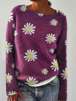 Floral Casual Long Sleeve Sweaters - Noracora