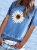 Floral Casual Round Neck Short Sleeve T-Shirts - Noracora