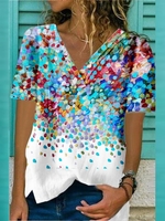 Floral Casual Shift V Neck T-Shirts - Noracora