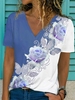 Floral Casual V Neck Regular Fit T-Shirts