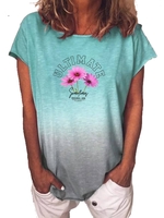 Floral Cotton-Blend Casual Printed T-Shirts - Noracora